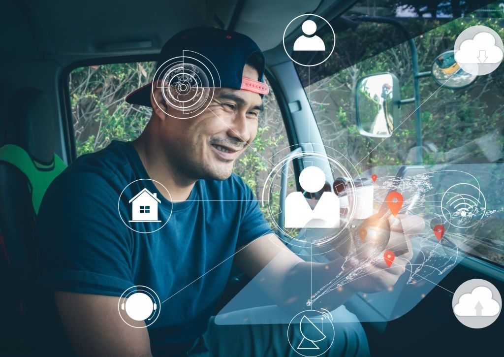 Truck Driver man modern high tech technology